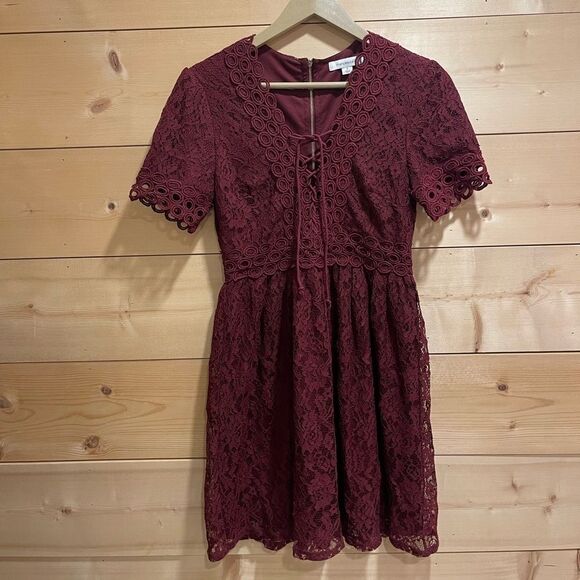 Francesca’s Wine Lace Mini Dress Small - Picture 1 of 8